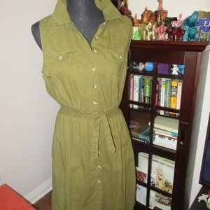 Army Green Sleeveless Linen look dress Size Large